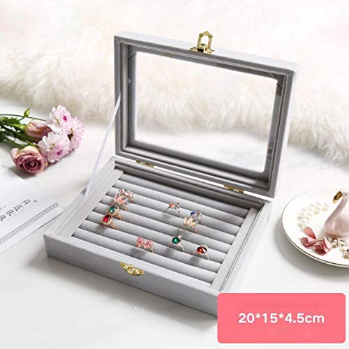 Sulfar Velvet Glass Ring Display Box Jewelry Holder Storage Organizer Case (Ring Box Gray)