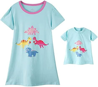 LOLPIP Girls Nightgowns 2-Pack Long Sleeves Kids Unicorn Cartoon Cotton Casual Dresses Children Size Large,6-7 Years