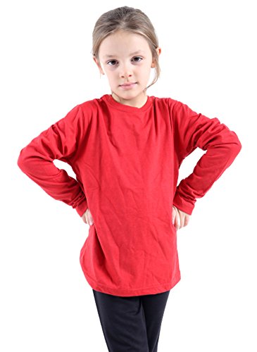 Girls Boys Plain Long Sleeve School Basic TOP School 52% Cotton Kids T-Shirt Tops Crew Neck Uniform Jumper