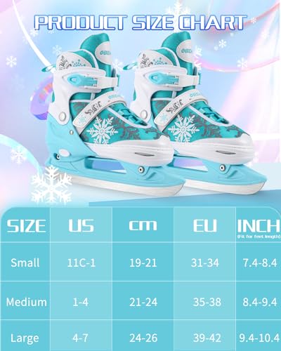 Snowflake Ice Skates for Kids | Adjustable Ice Hockey Skates for Toddlers Girls and Boys | Fun Ice Skating Shoes for Outdoor and Rink | Soft and Comfortable Lining | Enhanced Ankle Support