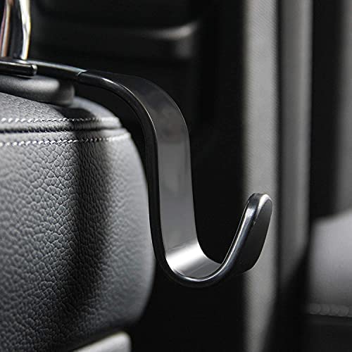 Universal Vehicle Car Backseat Headrest Hanger Storage Organizer, Black Car Back Seat Headrest Hooks, Car Seat Accessory For Handbags, Purses, Coats, And Grocery Bags, Bottle Holder 4-Pack