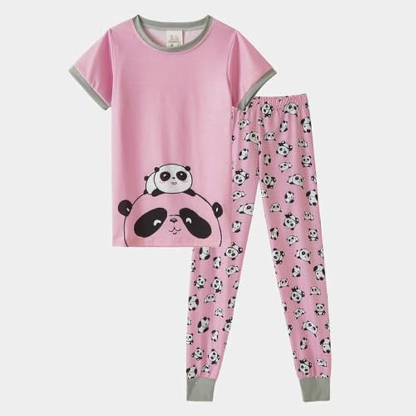 MyFav Babies, Toddlers and Girls' 4-Piece Snug Fit Cotton Pajama Set, Print Short Sleeve Loungewear