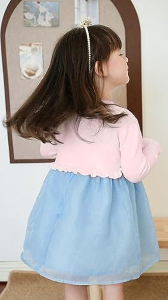 Girls’ Bolero Cardigan Long Sleeve Knitted Shrug Sweaters Button Closure Lace Ruffle Shawl Cropped Dress Up Tops Jacket