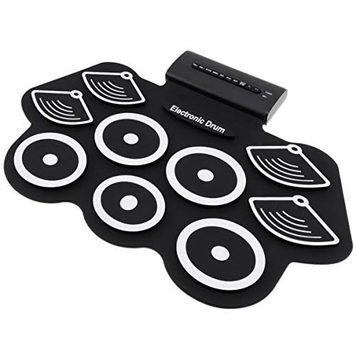 SKEIDO Portable 9 Pad Electronic Drum Kit with Sticks and Foot Pedals - Konix Complete Silicone Roll-Up Style Electric Drum Set