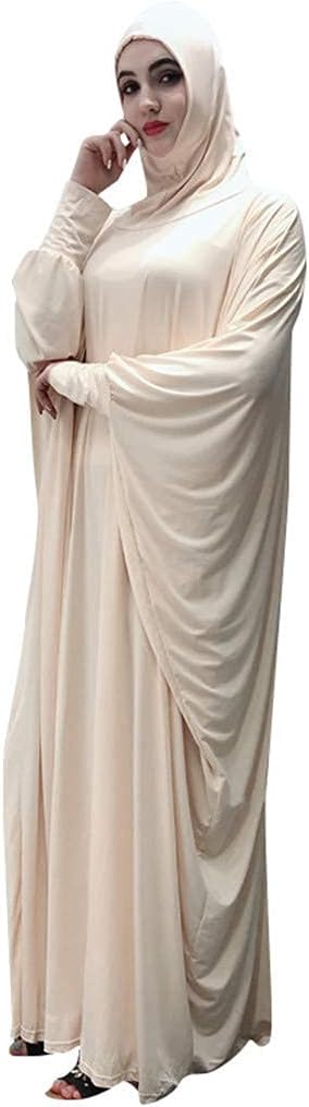 Women's Solid Muslim One-Piece Prayer Dress Muslim Abaya Dress Islamic Maxi Abaya Kaftan with Hijab Full Length Dress