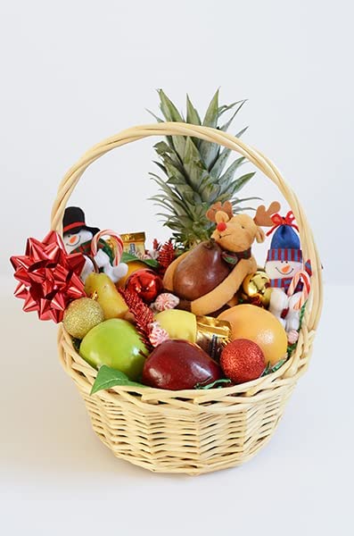 Hada World Wicker Hamper Fruits or Gift Basket with Long Carry Handles, Natural - Small