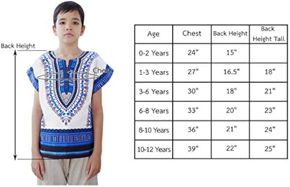 RaanPahMuang للأطفال قميص داشيكي أفريقي ، قطن ناعم 100 ٪ ، كم قصير