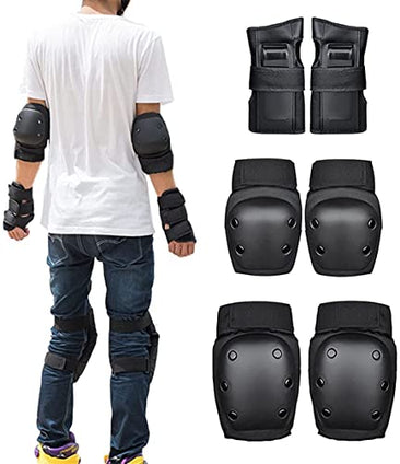 Knee Pads, ELECDON Protective Gear Set for Youth/Adult Knee Pads Elbow Pads Wrist Guards 3 In 1 For Skateboarding, Rollerblading, Snowboarding, Scooter, Cycling Bike Riding Black 6pcs Size M