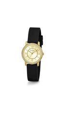 GUESS Women's 28mm Melody Watch - Black Strap, Champagne Dial, Gold-Tone Case