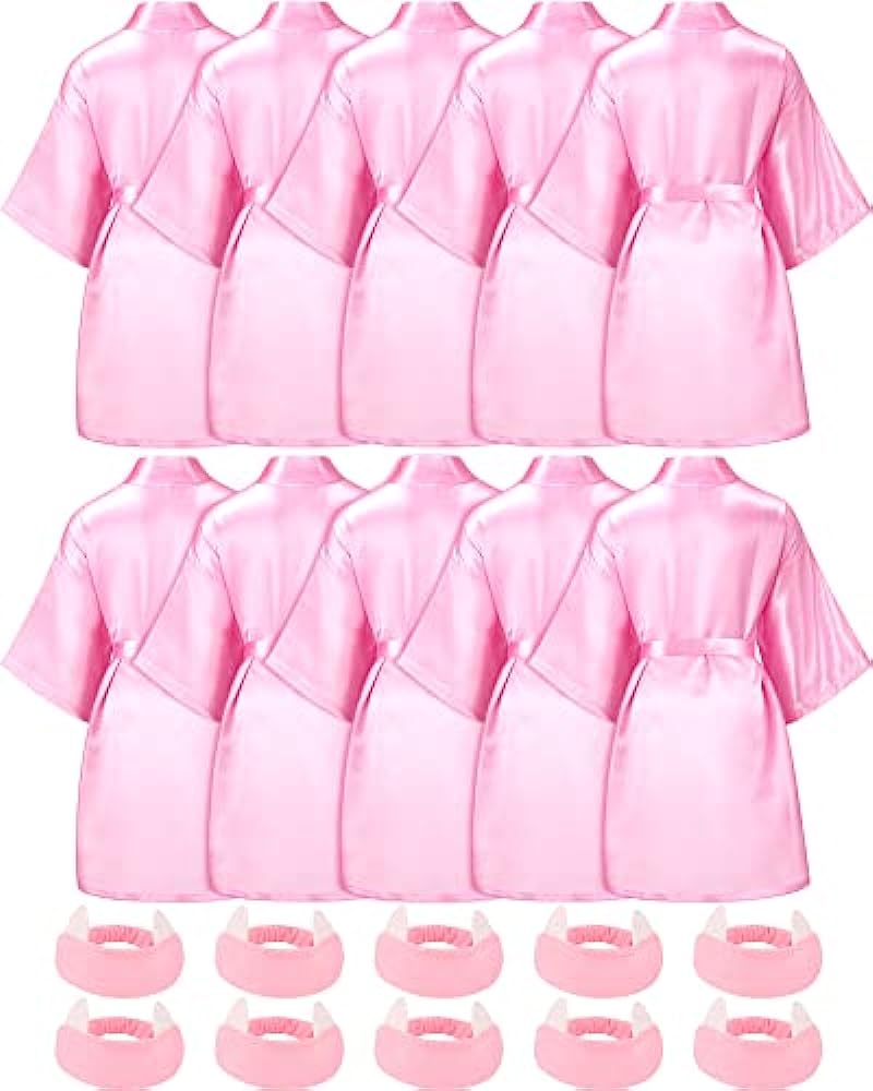 10 Pcs Kids Squad Girl Robes Spa Party Supplies Flower Girl Robes Slumber Birthday Party Bathrobes with Headband for Girls