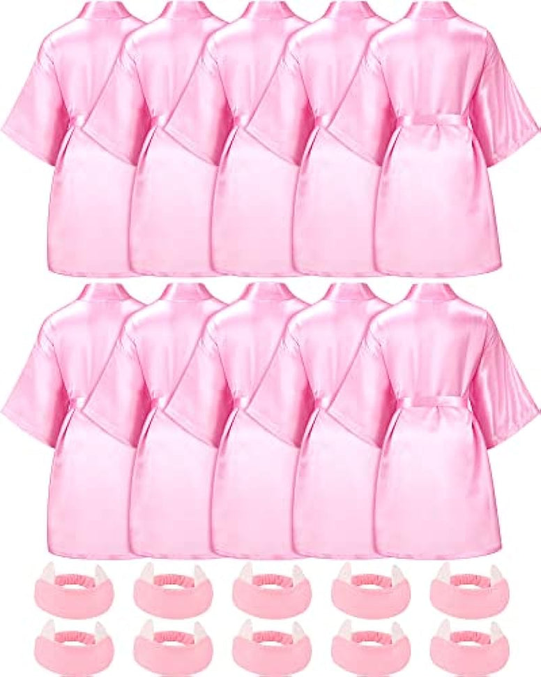 10 Pcs Kids Squad Girl Robes Spa Party Supplies Flower Girl Robes Slumber Birthday Party Bathrobes with Headband for Girls
