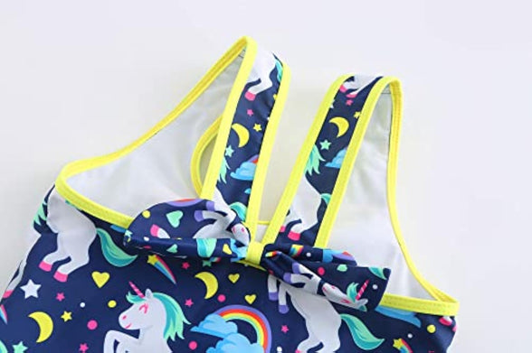 KuKiee Girls One Piece Rainbow Unicorn Swimsuit Stars Print Swimwear Bathing Suit