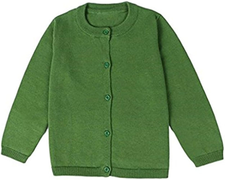 JELEUON Little Girls Cute Crew Neck Long Sleeve Button-Down Solid Cotton Fine Knit Cardigan Sweaters