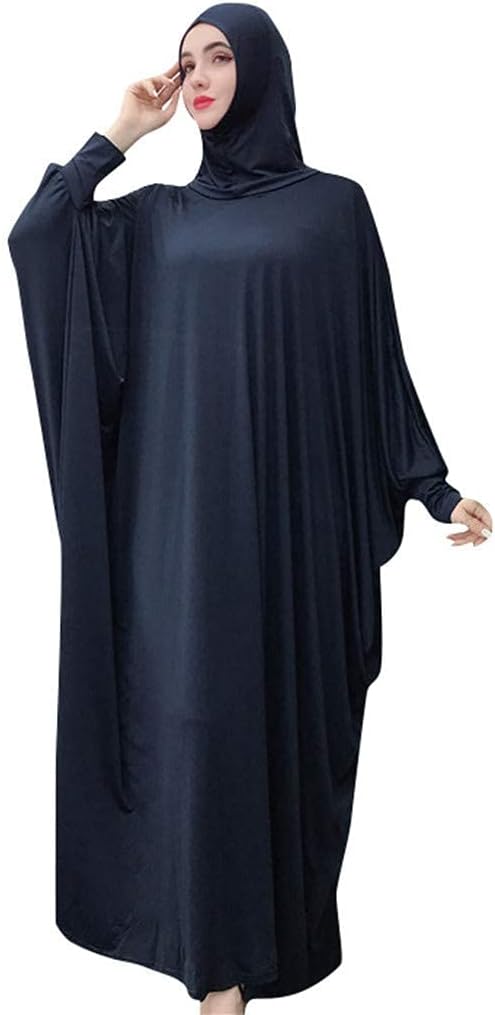 Women's Solid Muslim One-Piece Prayer Dress Muslim Abaya Dress Islamic Maxi Abaya Kaftan with Hijab Full Length Dress