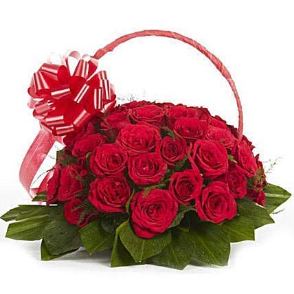 Floralbay Fresh Flower Red Roses Special Handle Basket (Basket of 30)