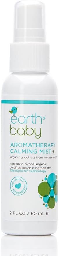 Earth Baby Aromatherapy Calming Mist+, Hypoallergenic for Sensitive Skin, Natural and Organic, for Babies Toddlers and Kids, 2.0 Fl Oz