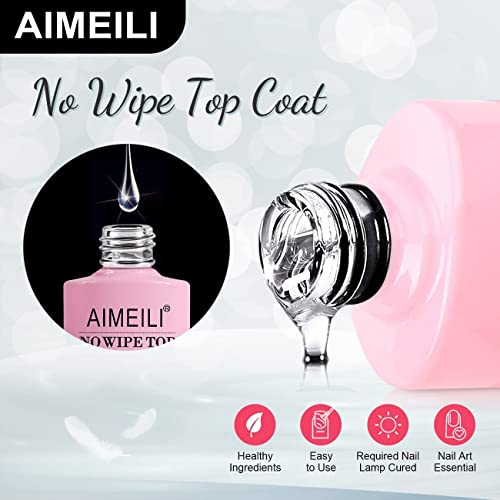 AIMEILI 5 in 1 Builder Base and No Wipe Top Coat Soak Off UV LED Gel Nail Polish Varnish Long Lasting Gel Polish 2x10ml