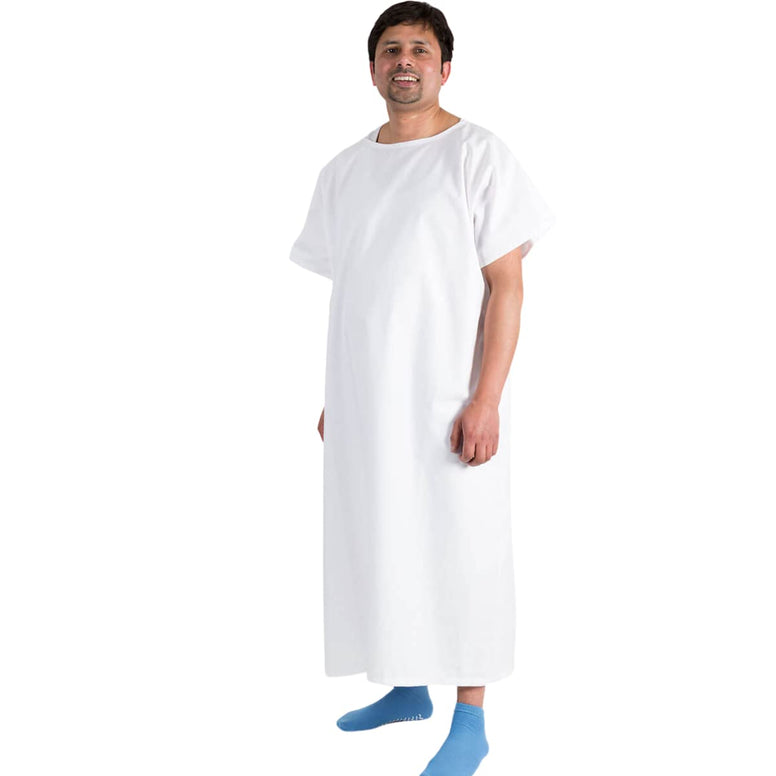 Hospital Patient Operation Gown One Size, Unisex Fit, Opening at Back - As Used by The NHS, White With Diamond Pattern, White With Diamond Pattern