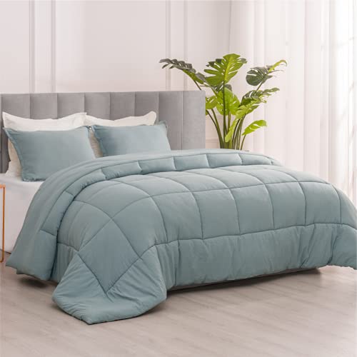 RECYCO Full Queen Comforter Set, Lightweight Ultra Soft Down Alternative Quilted Comforter, Duvet Insert Bedding Sets with Pillow Sham for All Season, Sage Green