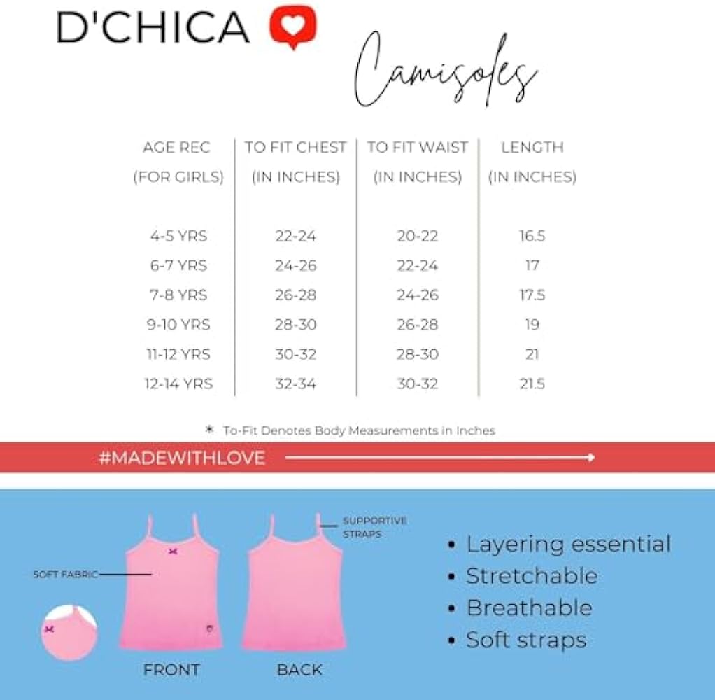 D'chica Girls Undershirt Cotton Camisoles Shelf Bra Layering Cami