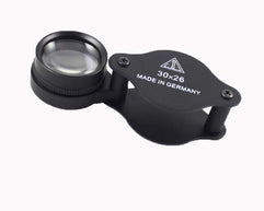 Portable 30X Jewelers Foldable Loupe Magnifier - Double Deck Glass Magnifying Eye Loop Stand - Best for Jewelry Identifying Type, Diamonds, Coins, Miniatures, Engravings, Markings, Textile Fabric