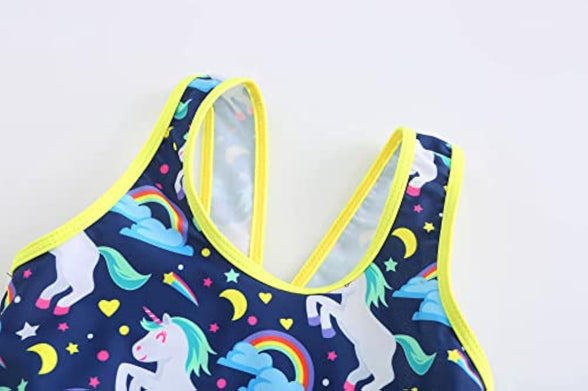 KuKiee Girls One Piece Rainbow Unicorn Swimsuit Stars Print Swimwear Bathing Suit