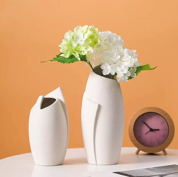 SIHIYA LIFE Set of 2 Ceramic Shell Vases | Nordic, Boho, Modern Minimalist Design Flower Vase for Elegant Home Décor | Living Room Centerpiece | for Flower Arrangements | Ideal Gift