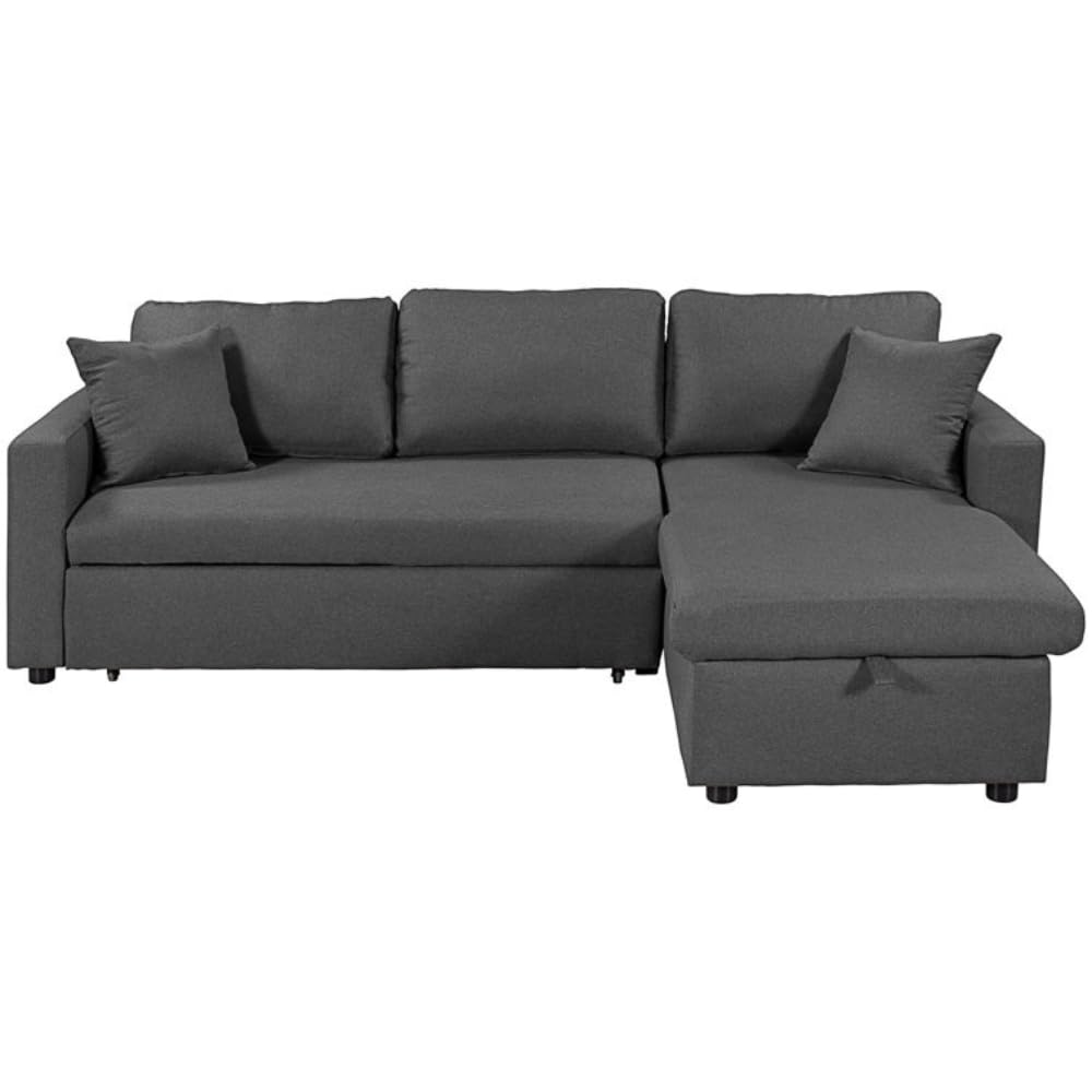 Karnak Diwan Sofa Cum Bed With Cushions L-Shaped Storage Space | Convertible Living Room Furniture (Grey)