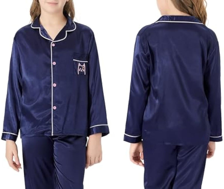 Satin Pajamas for Girls – Coat Style Unicorn Long Sleeve Silk Button Down PJ Set Size 6-16