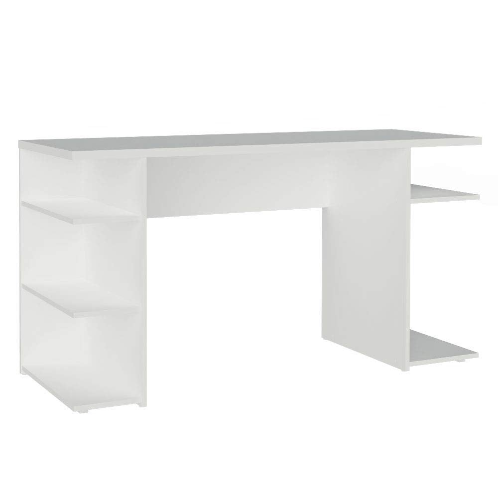 MADESA Gaming Computer Desk and Office Table with 5 Shelves and Cable Management, Wood, 136 W x 75 H x 60 D Cm (White)