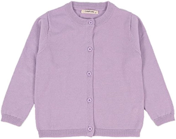 JELEUON Little Girls Cute Crew Neck Long Sleeve Button-Down Solid Cotton Fine Knit Cardigan Sweaters