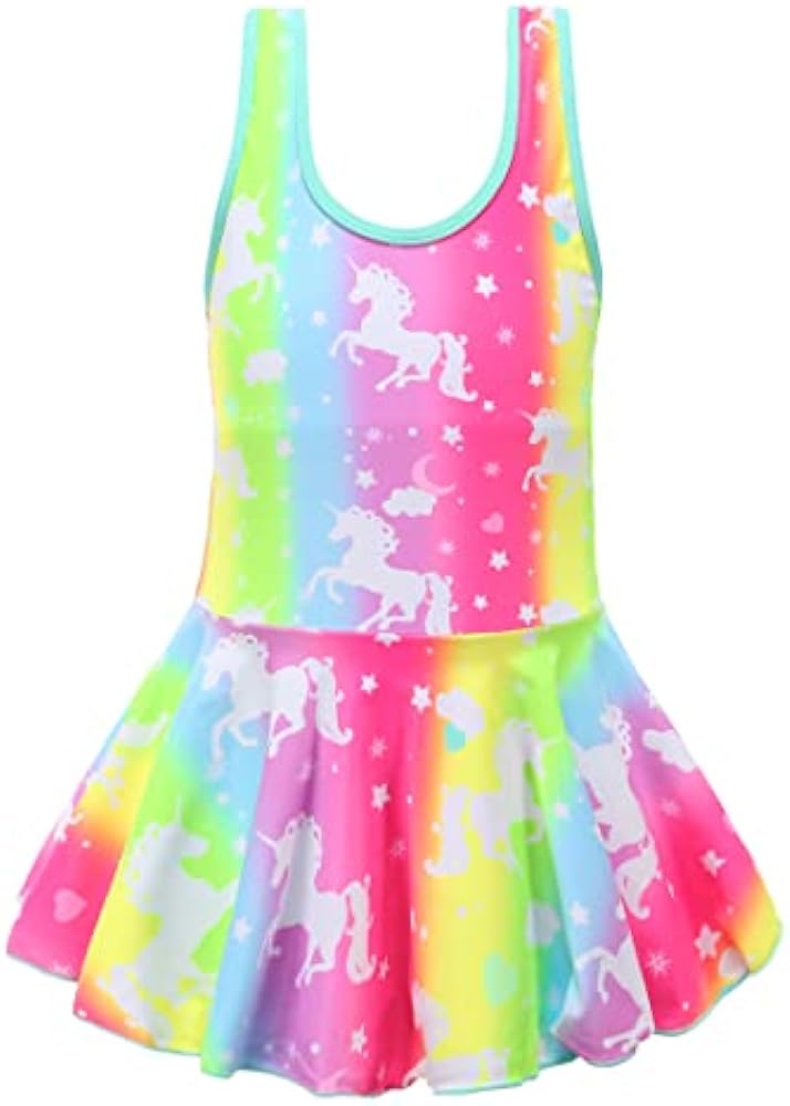 KuKiee Girls One Piece Rainbow Unicorn Swimsuit Stars Print Swimwear Bathing Suit