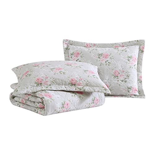 Laura Ashley- Queen Quilt Set, Reversible Cotton Bedding with Matching Sham(s), Lightweight Home Decor for All Seasons (Melany Pink, Queen)