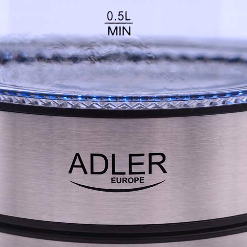 Adlereurope Germany technology ADLER Glass Kettle 2200W 1.7 L BPA Free Blue LED Indicator - safety empty shut off - nano technology fillter 1 year warranty