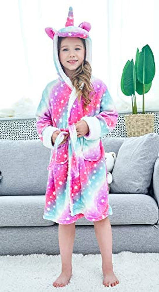 Boys Girls Bathrobes Toddler Kids Hooded Robes Plush Soft Coral Fleece Pajamas Sleepwear for Girls Boys