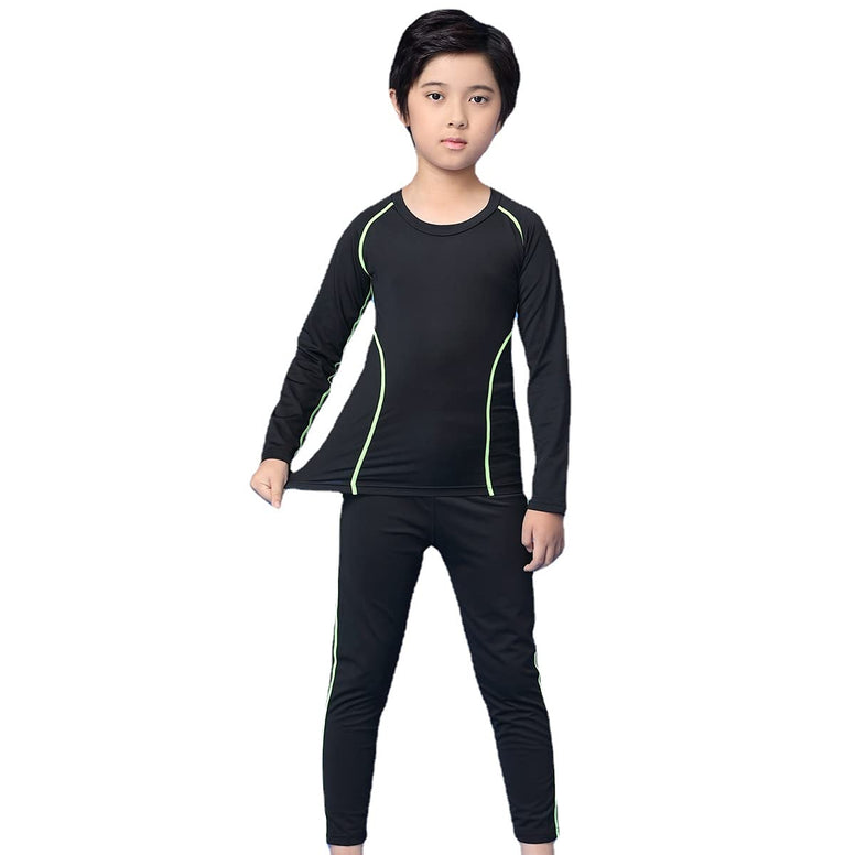 OPALOS Boys Girls Base Layer Athletic Compression Leggings and Shirts Thermal Underwear Set Running Pants Tights (6-7 Years)