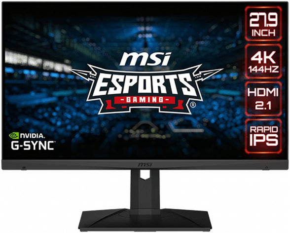 MSI Optix MAG281URF 4K IPS Gaming Monitor - 27.9 Inch, 16:9 UHD (3840 x 2160), Rapid-IPS, 1ms, 144Hz, HDR, G-Sync Compatible, DisplayPort, HDMI, Anti-Flicker - Black