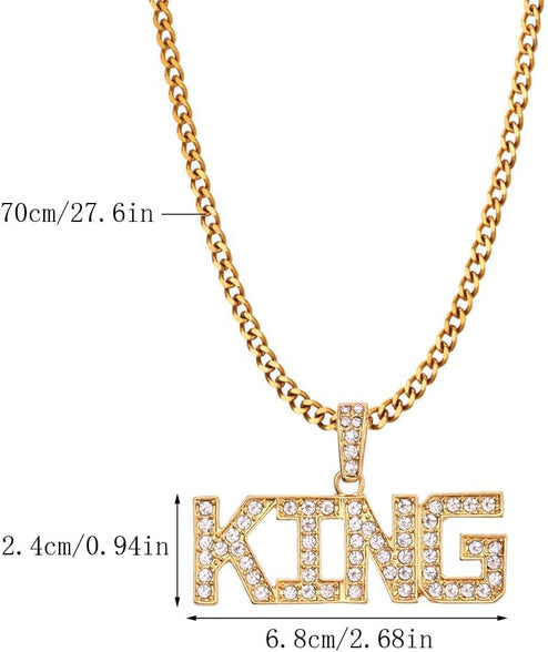 Liitata Hip Hop Gold Necklace King Sign Necklace Rock Star Rapper Punk Gold Chain King Pendant Chain 80s 90s Costume Accessory for Men Fancy Dress Carnival Theme Party