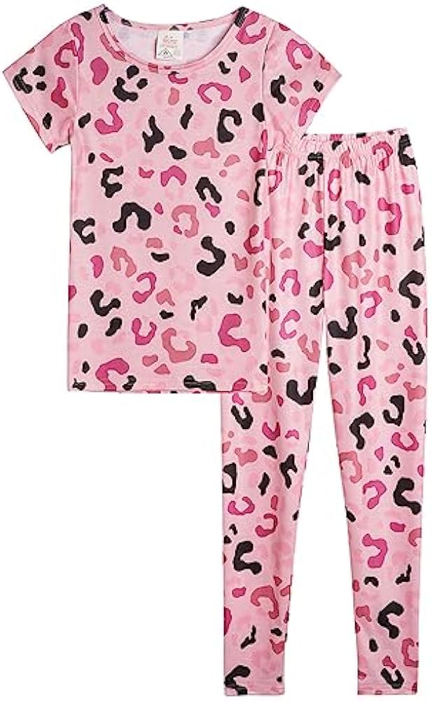 MyFav Babies, Toddlers and Girls' 4-Piece Snug Fit Cotton Pajama Set, Print Short Sleeve Loungewear