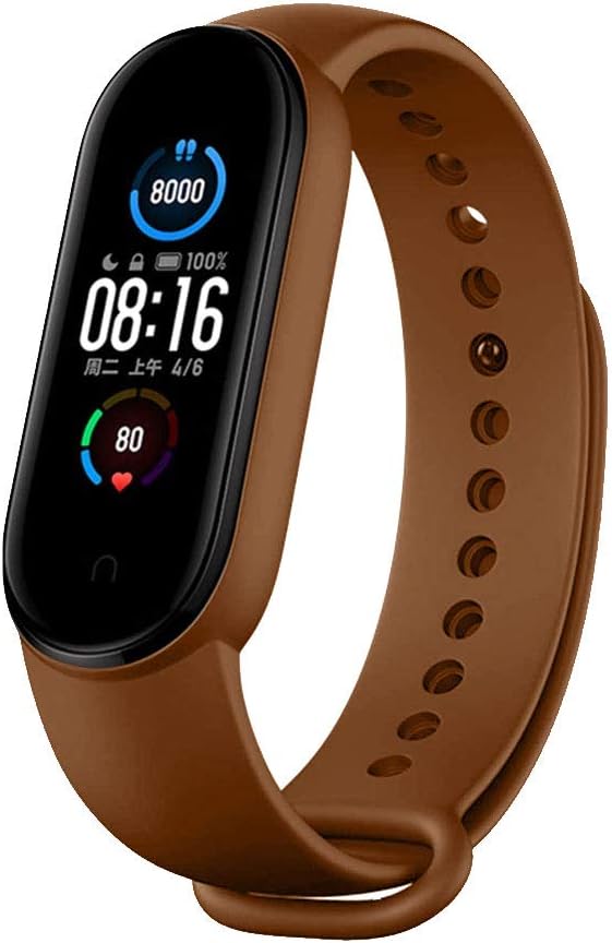 MARGOUN for Xiaomi mi band 5 Silicone Watch Band Smartwatch Wristband Replacement Accessories Strap Bracelet (brown)
