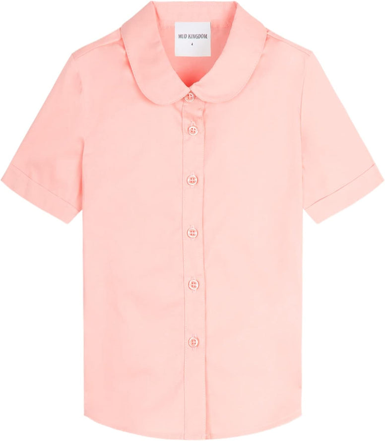 Mud Kingdom Girls Short Sleeve Shirt Peter Pan Collar School Uniform Poplin Blouse