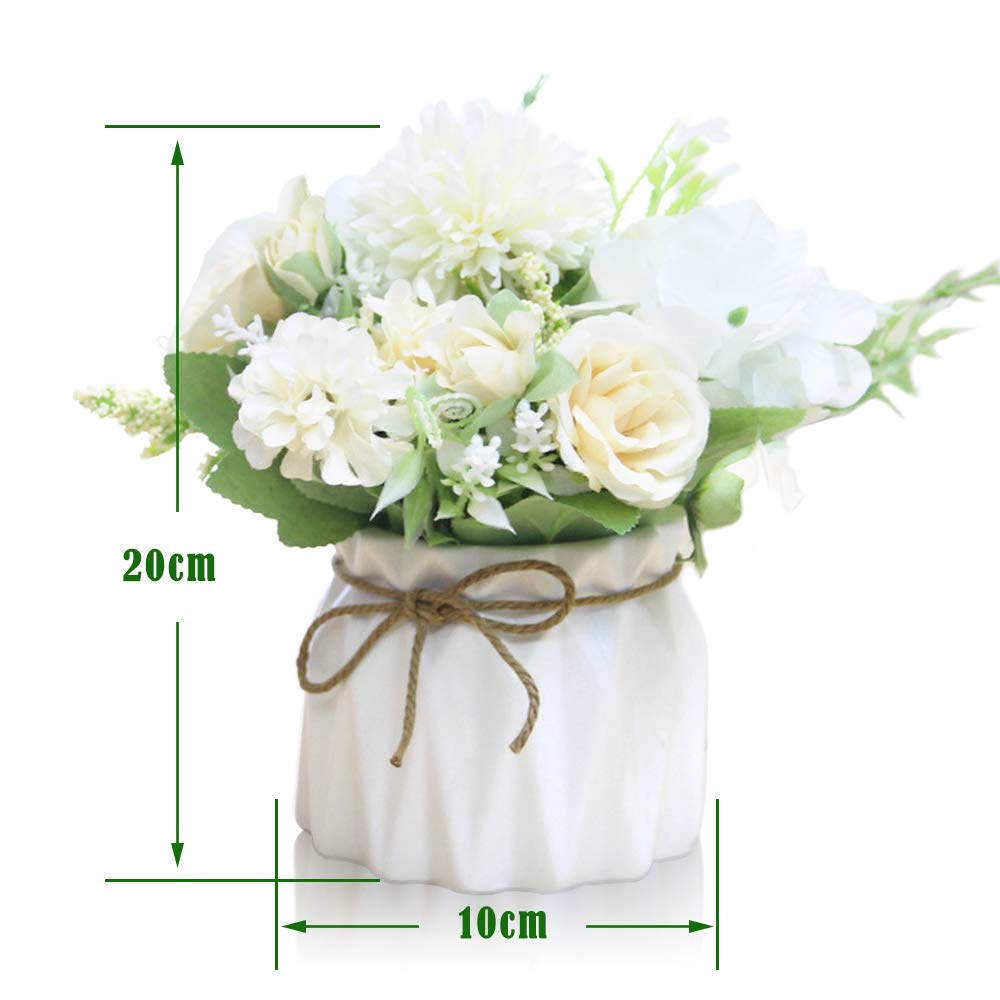 Keleily Artificial Flowers Hydrangea Ceramic Vase with Pot Artificial Flower Home Decoration Vase for Wedding, Office, Table, Window, Living Room, Bedroom, Party, White