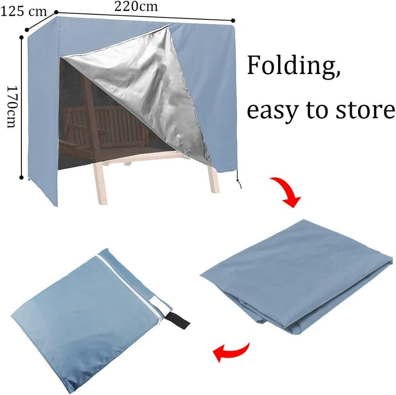 Gluckluz Patio Swing Cover Outdoor Garden Swing Chair Cover 3 Seats Waterproof Hammock Glider Canopy with Zipper Hanging Chair Protection Wrap for Garden Lawn Porch Furniture, 220 X 125 X 170cm