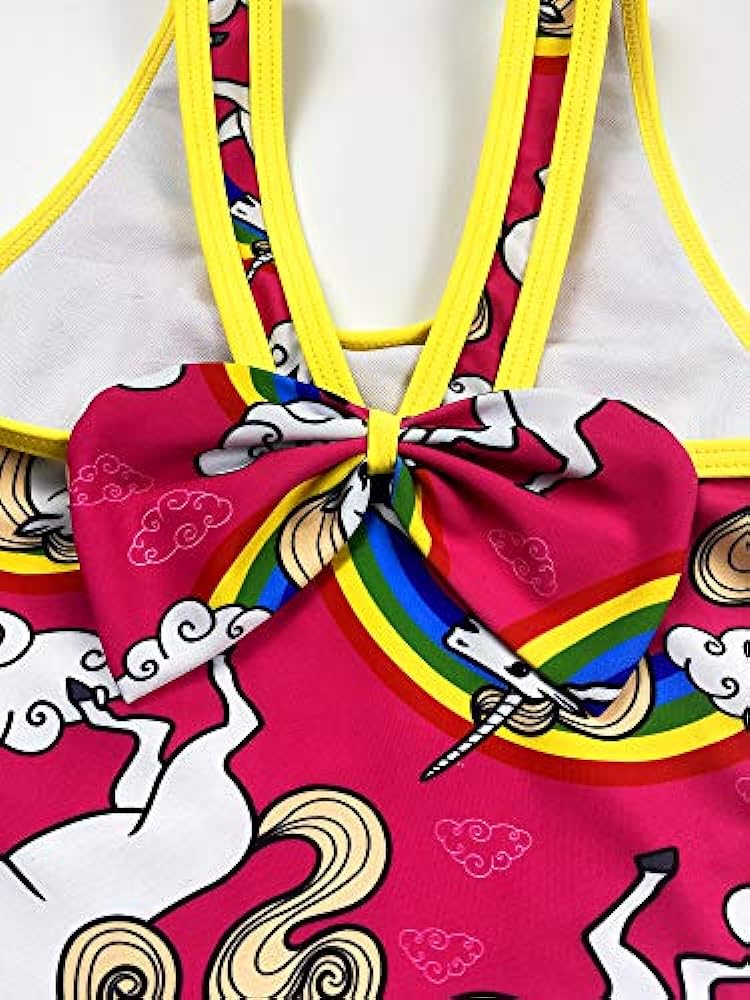 KuKiee Girls One Piece Rainbow Unicorn Swimsuit Stars Print Swimwear Bathing Suit