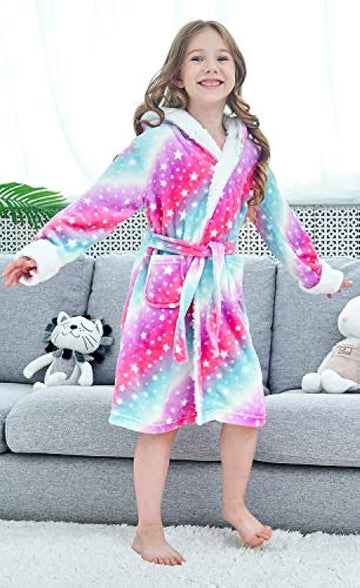 Boys Girls Bathrobes Toddler Kids Hooded Robes Plush Soft Coral Fleece Pajamas Sleepwear for Girls Boys