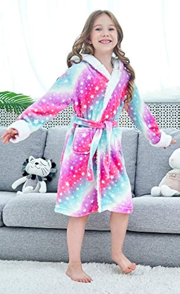 Boys Girls Bathrobes Toddler Kids Hooded Robes Plush Soft Coral Fleece Pajamas Sleepwear for Girls Boys