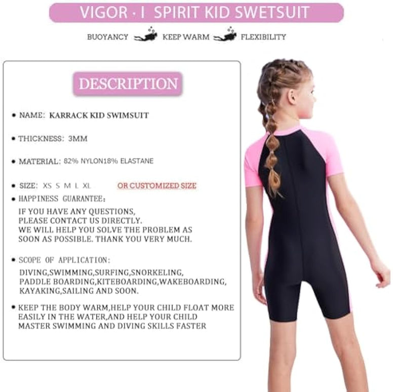 Karrack Girls and Boys One Piece Rash Guard Swimsuit Kid Water Sport Short Swimsuit UPF 50+ Sun Protection Bathing Suits