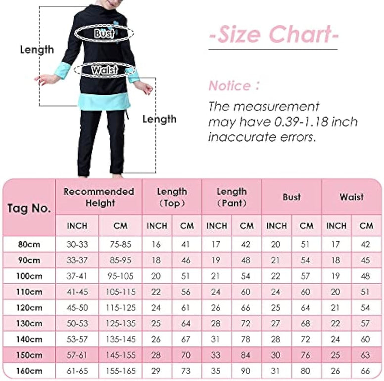 Maeau Muslim Swimsuit for Kids Girls Full Cover Islamic Bathing Suit Hijab Burkini Swimwear