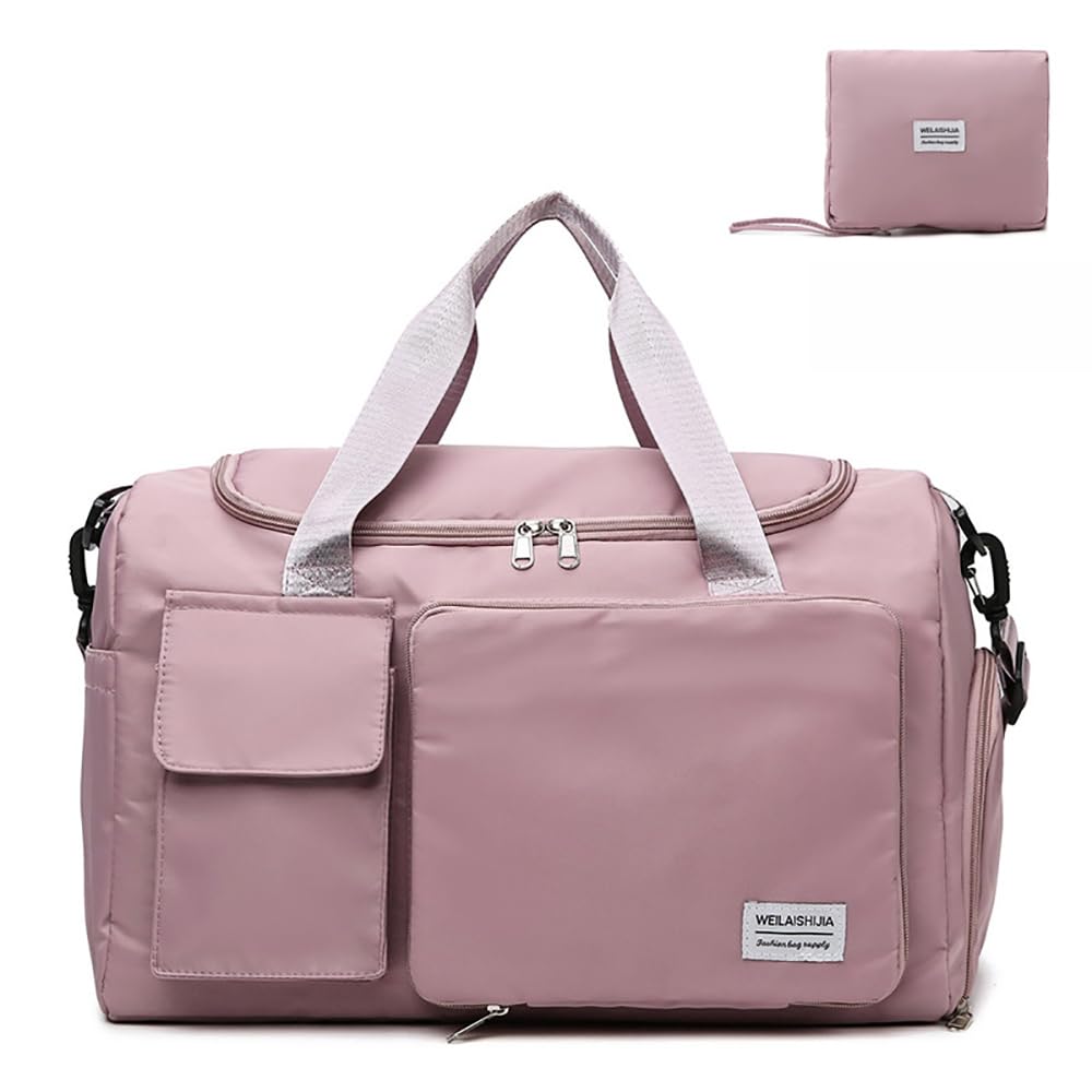 Large Capacity Folding Travel Bag Travel Duffel Bag Extendable Sports Gym Bag Multifunctional Waterproof Carry on Luggage Bag (Pink 1)