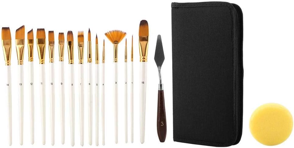 17Pcs Artist Paint Brush Set with Carrying Black Case Paint Knife Sponge for Watercolor Brush Oil Acrylic Drawing Painting